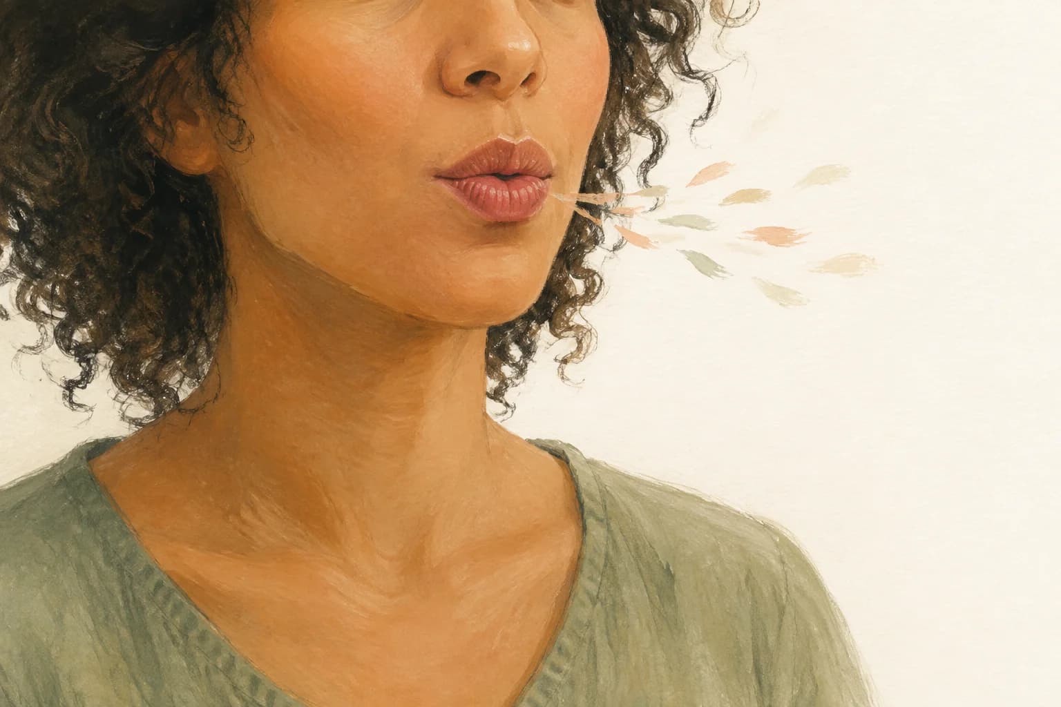 Illustrated cue: relaxed lips making a gentle brrr.