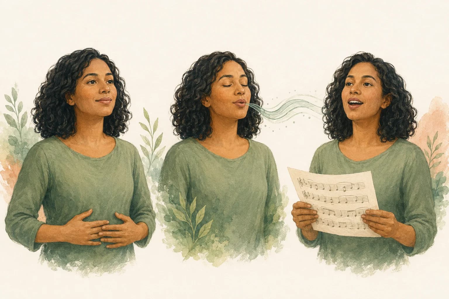A singer settling, humming, and trying a song phrase.